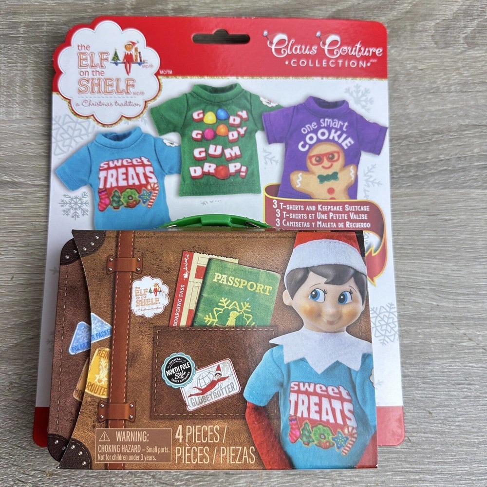 Elf on the Shelf 3 T-Shirts & Suitcase Keepsake Claus Couture 4pc Brand New HOT